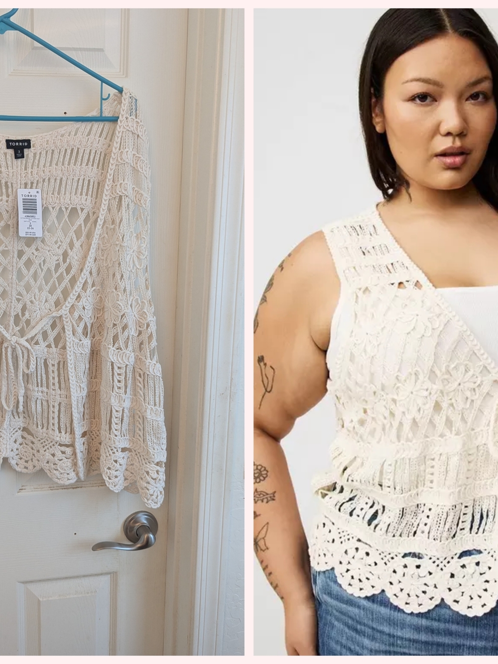 torrid Cream Crochet V-Neck Sleeveless Vest